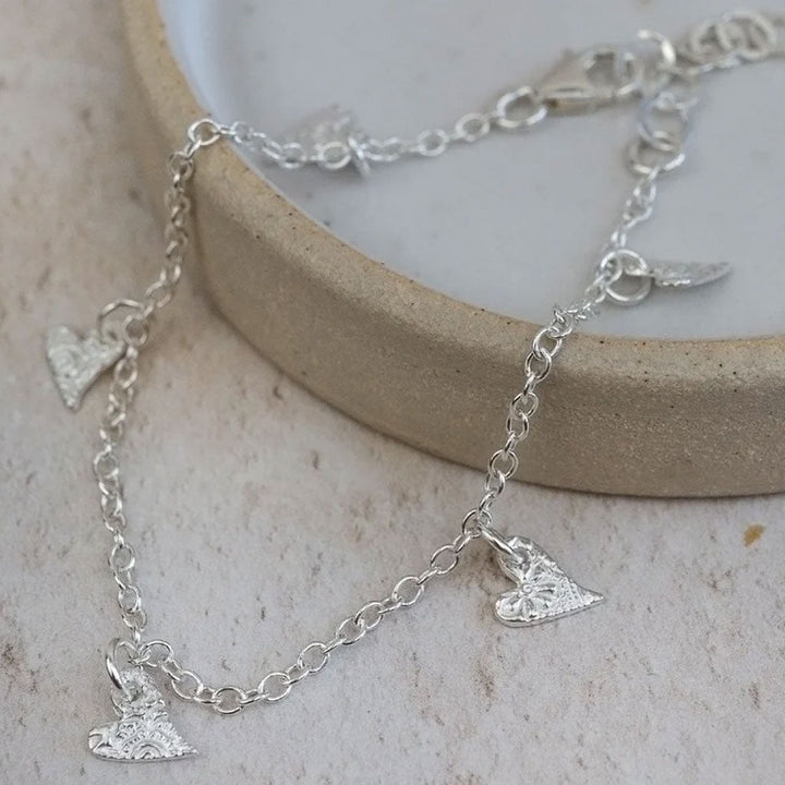 Tilted Hearts Sterling Silver Handmade Bracelet - Cotswold Jewellery