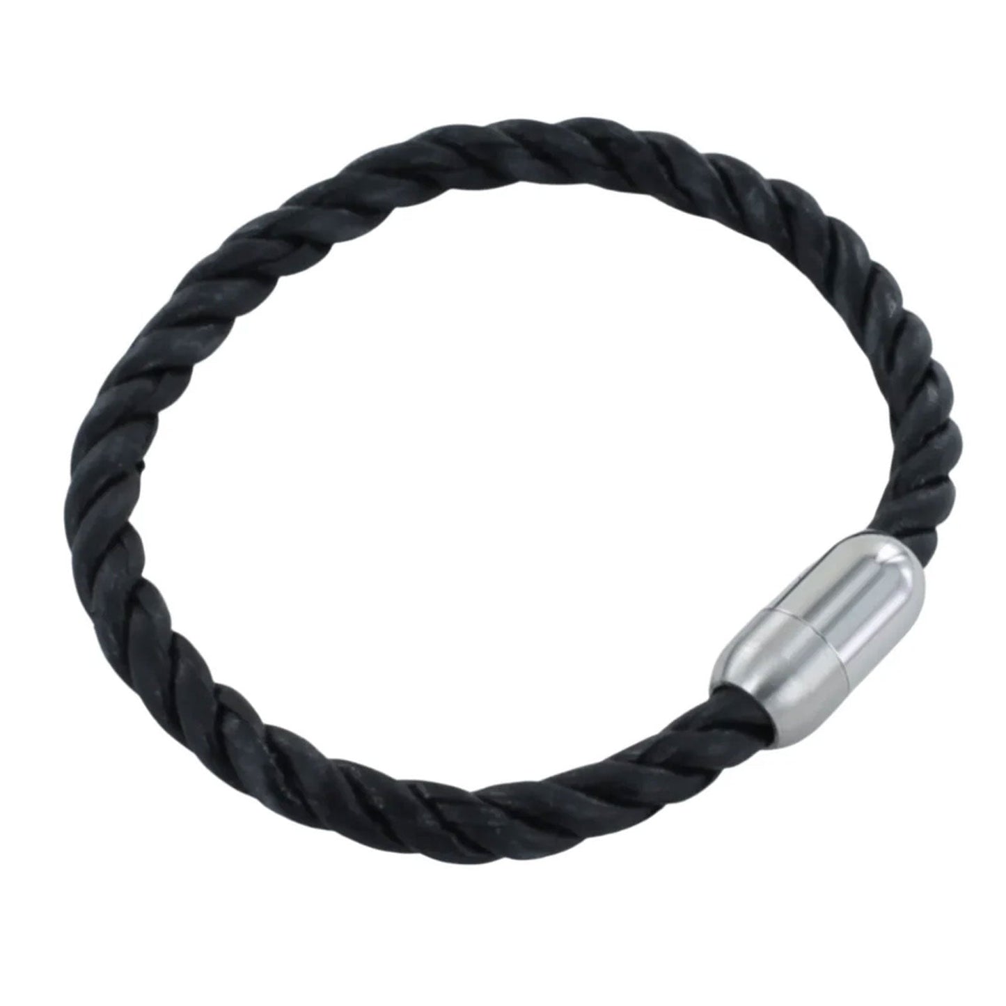 Twisted Bond Leather Black Bracelet - Cotswold Jewellery