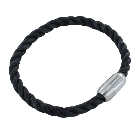 Twisted Bond Leather Black Bracelet - Cotswold Jewellery