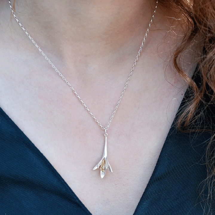 Unique Silver & Gold Fuchsia Pendant Necklace - Cotswold Jewellery