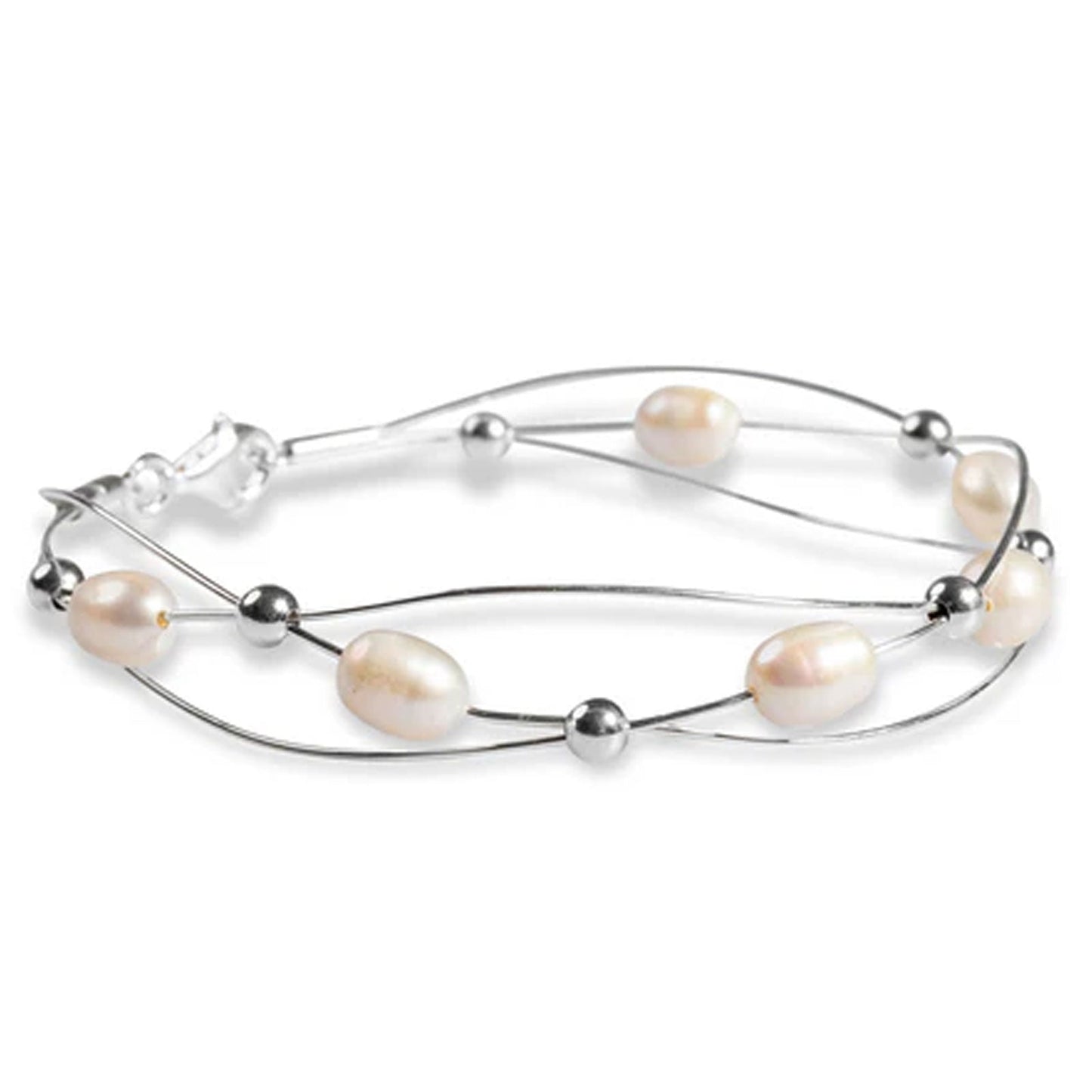 Weaved Sterling Silver and Pearl Bangle - Cotswold Jewellery