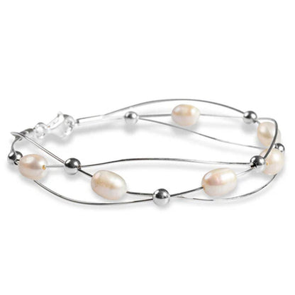 Weaved Sterling Silver and Pearl Bangle - Cotswold Jewellery