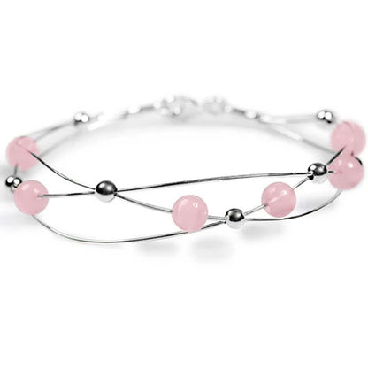 Weaved Sterling Silver and Rose Quartz Bangle - Cotswold Jewellery