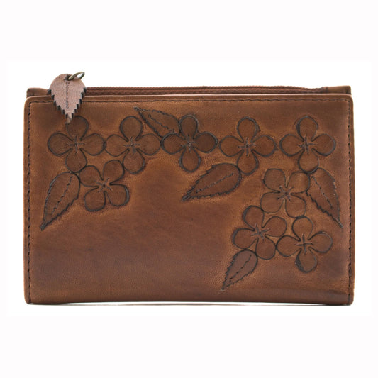 Wildbloom Tan Leather Compact Purse - Cotswold Jewellery