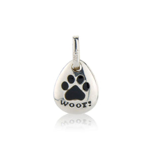 Woof Pebble Recycled Sterling Silver Charm - Cotswold Jewellery