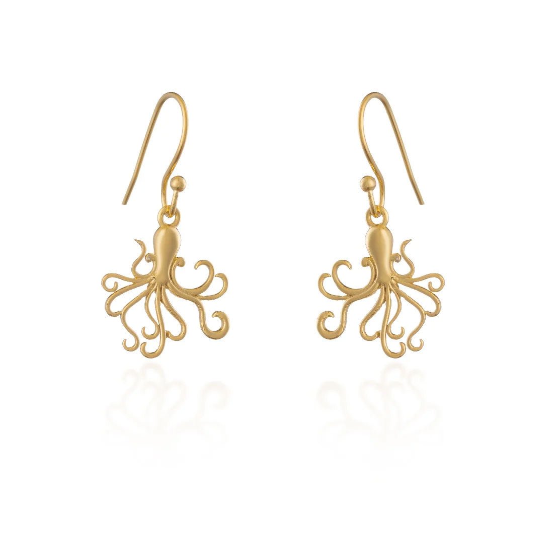 Wriggly Octopus Gold Earrings - Cotswold Jewellery