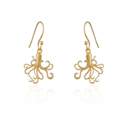 Wriggly Octopus Gold Earrings - Cotswold Jewellery
