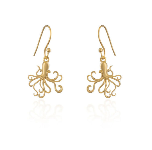Wriggly Octopus Gold Earrings - Cotswold Jewellery