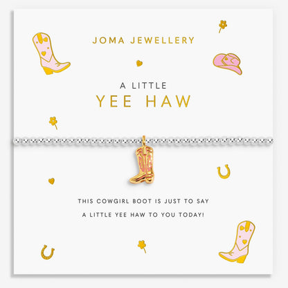 Joma Jewellery 'A Little Yee Haw' bracelet with gold cowgirl boot charm on a white background