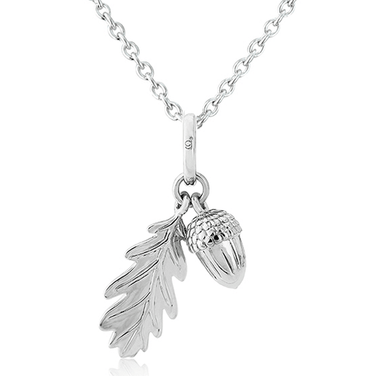 Acorn & Leaf Recycled Sterling Silver Necklace - Cotswold Jewellery