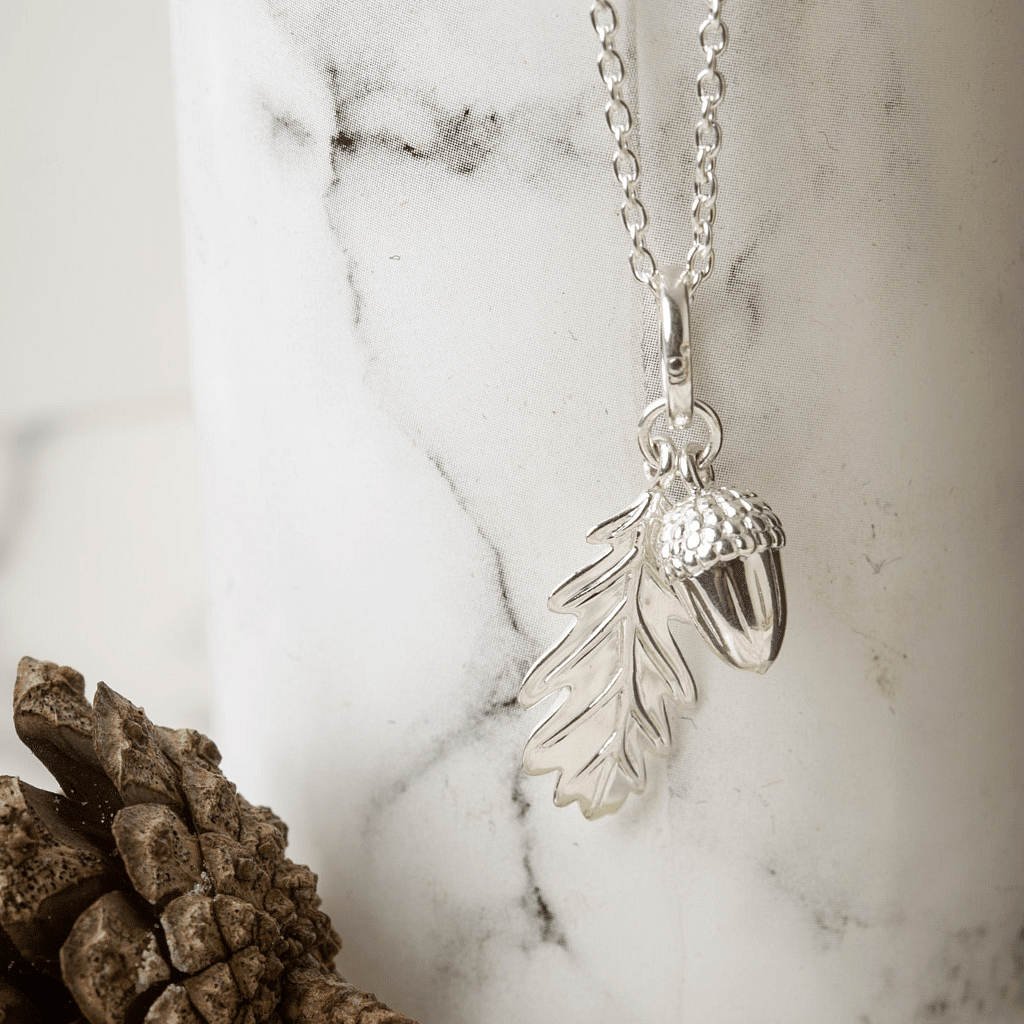 Acorn & Leaf Recycled Sterling Silver Necklace - Cotswold Jewellery