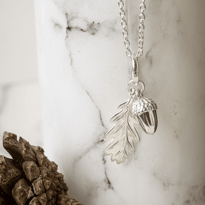 Acorn & Leaf Recycled Sterling Silver Necklace - Cotswold Jewellery