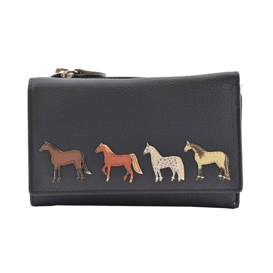 Horses Trifold Leather Purse Grey - Cotswold Jewellery