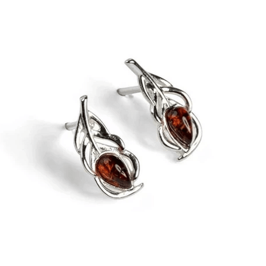 Peacock Feather Amber Earrings - Cotswold Jewellery