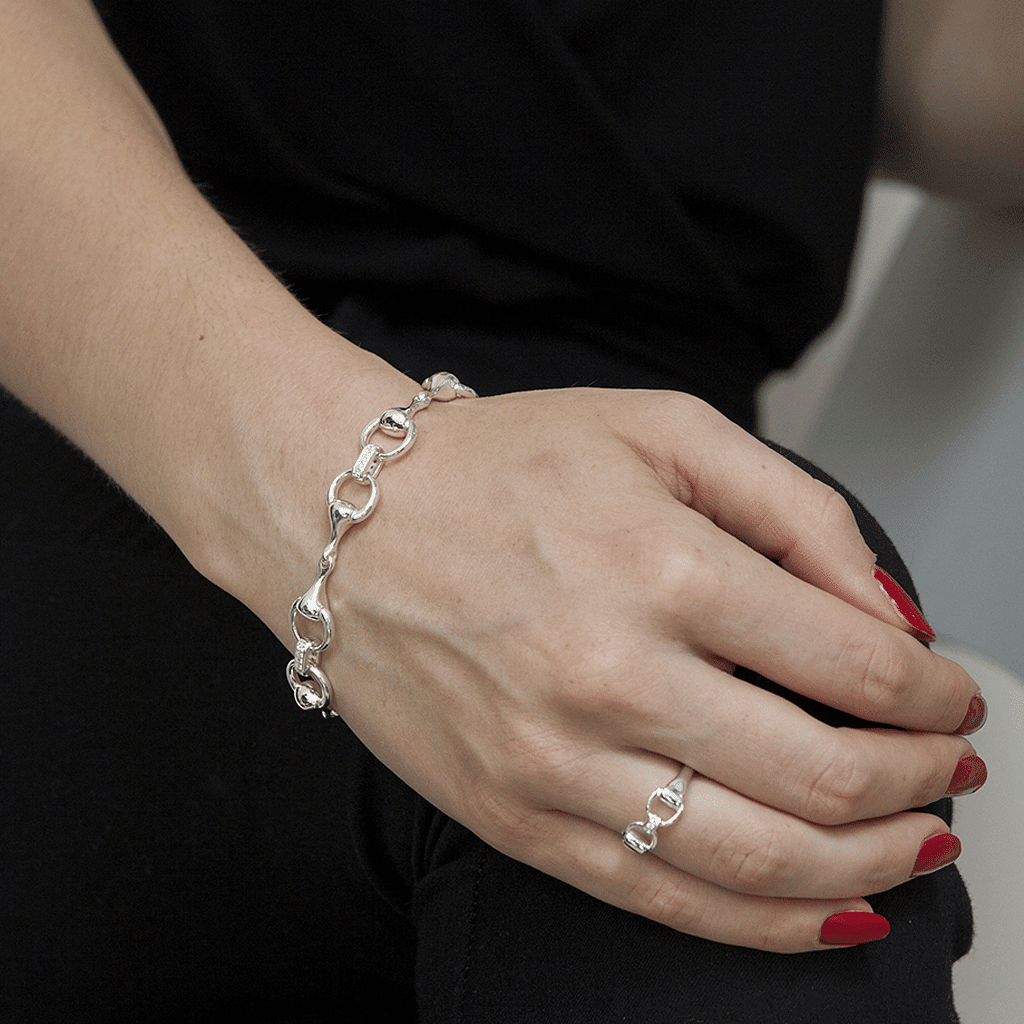 Sparkly Snaffle Bit Recycled Sterling Silver Bracelet - Cotswold Jewellery