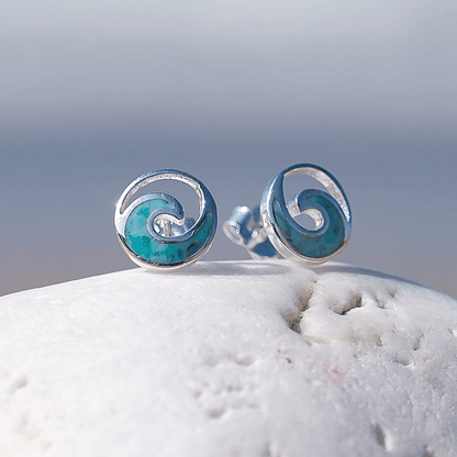 Wave Turquoise Sterling Silver & Turquoise Stone Earrings - Cotswold Jewellery